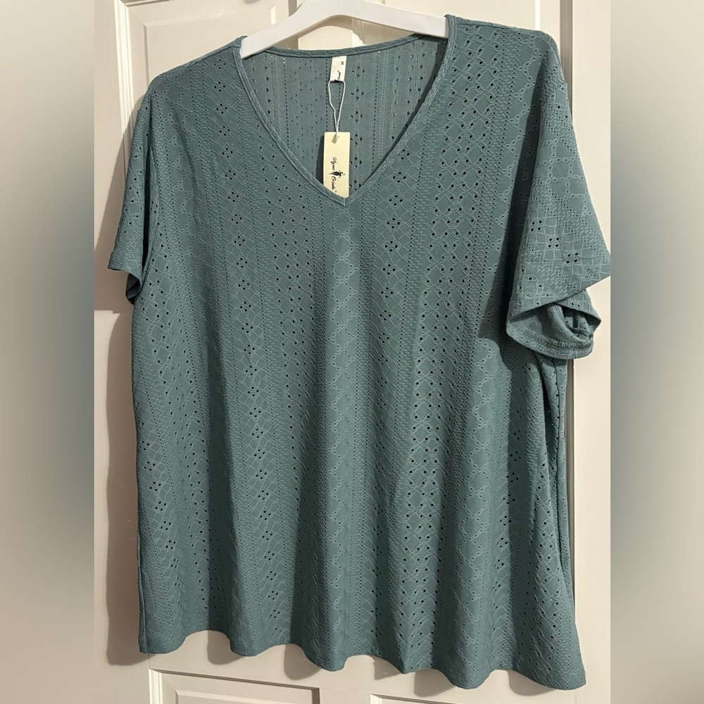 Agnes Orinda Womenโs Plus Short Sleeve Summer V-Neck Hollow Flare Tee 3X